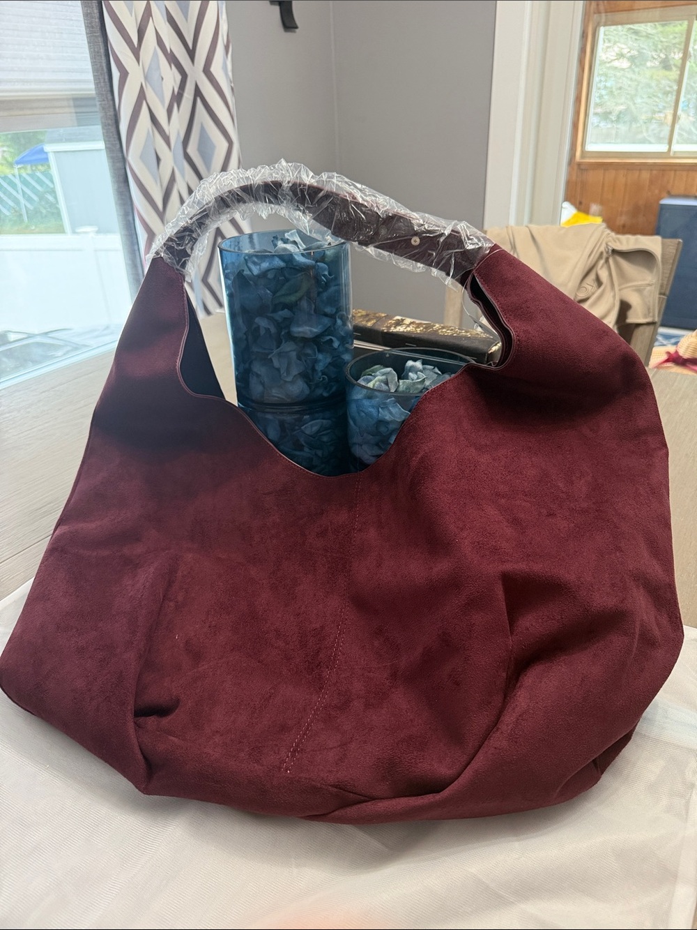 Anthropologie Burgundy Suede Hobo Shoulder Bag
